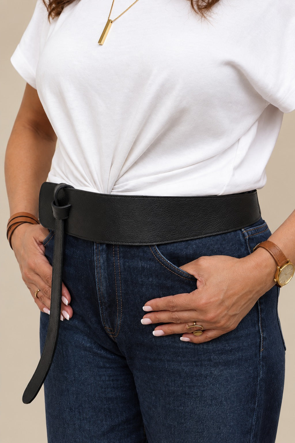 Ceinture Nouée Large Cuir